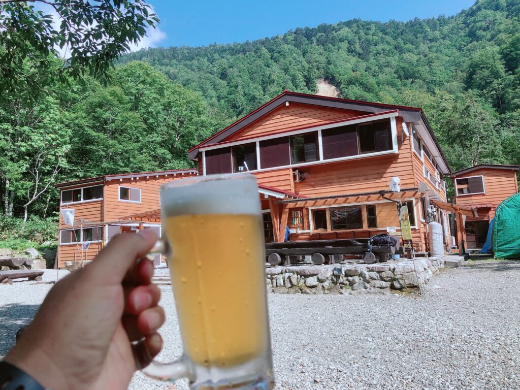 わさび平小屋に到着
生ビールが最高でした