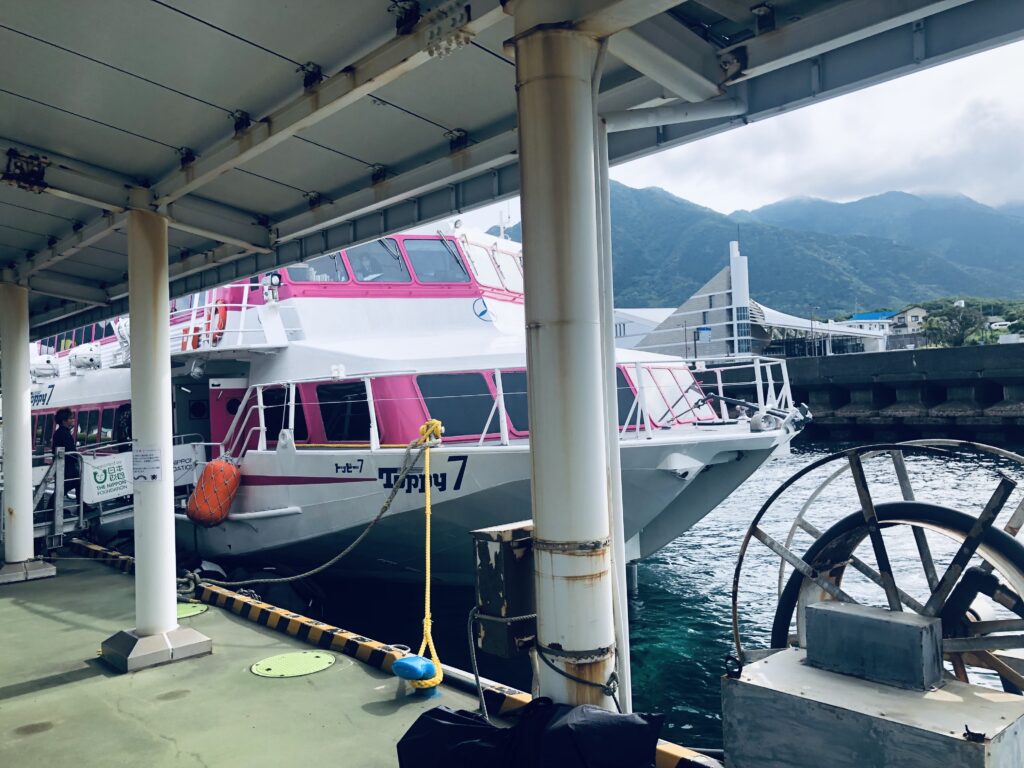 高速船トッピーで指宿港まで移動します