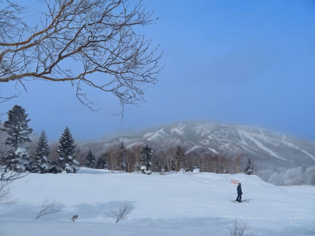 一ノ瀬ファミリースキー場の頂上
焼額山スキー場がよく見えます