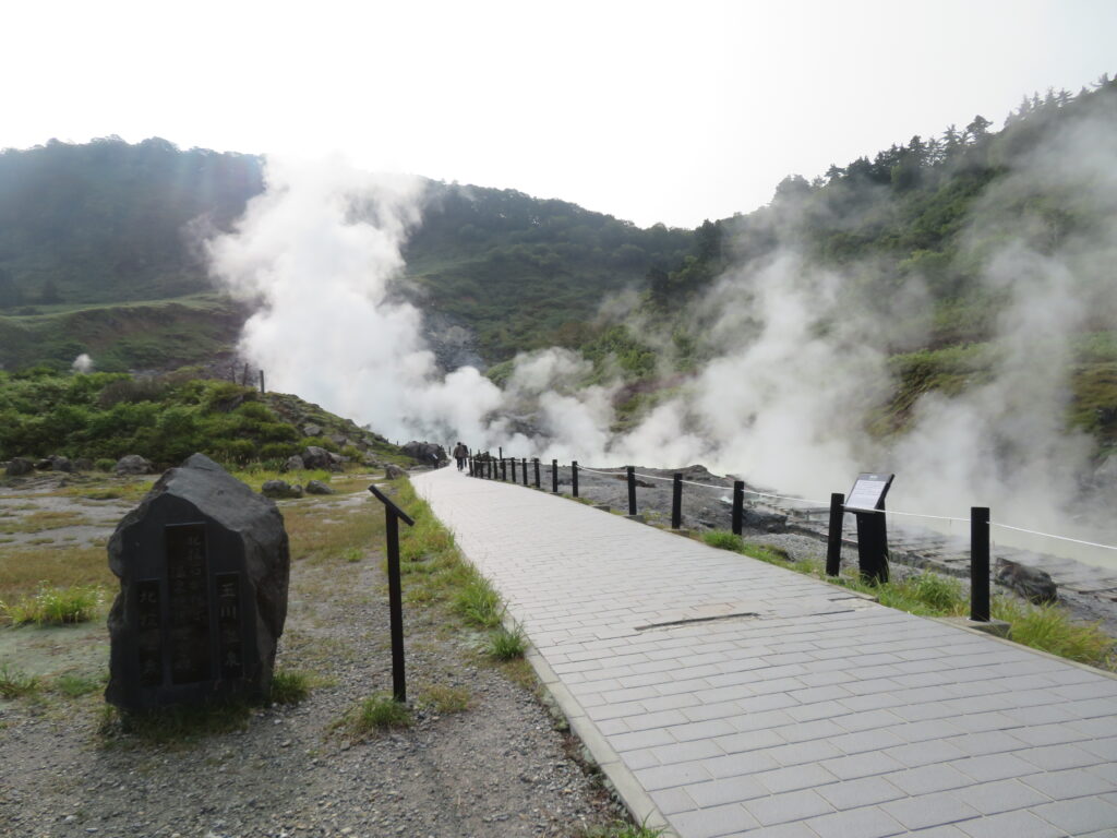 遊歩道をのんびり歩いていきます
煙がすごいです
